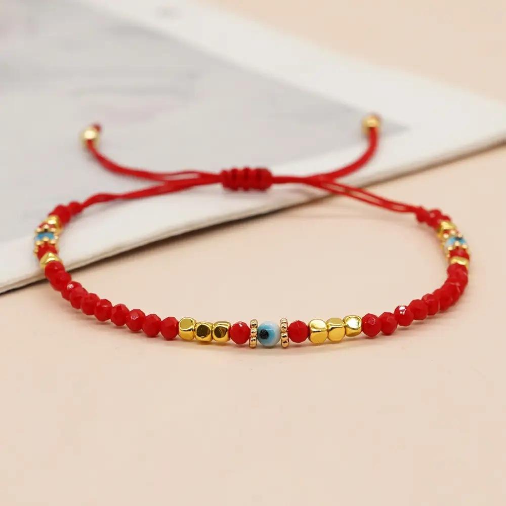 Crystal Beads Bracelets For Women Men Simple Handmade Woven Demon Red Black Rope Chain Bangle Lucky Jewelry