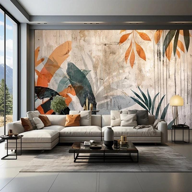 3d Photo Mural Hand-Painted Plant Leaves Pattern Wall Mural Bedrom Living Room Backdrop Modern Wallpaper