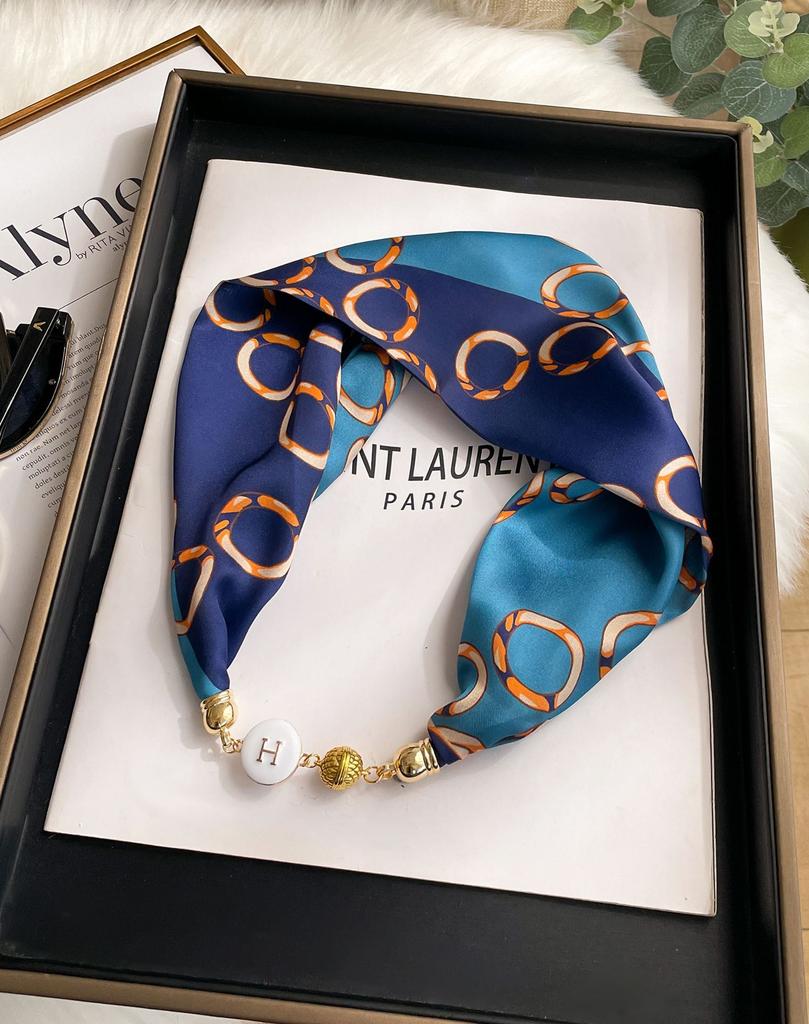 Fashion Career Decoration Clavicle Chain Accessories Magnetic Buckle Silk Scarf Pearl Necklace Women's Lazy Neck Scarf
