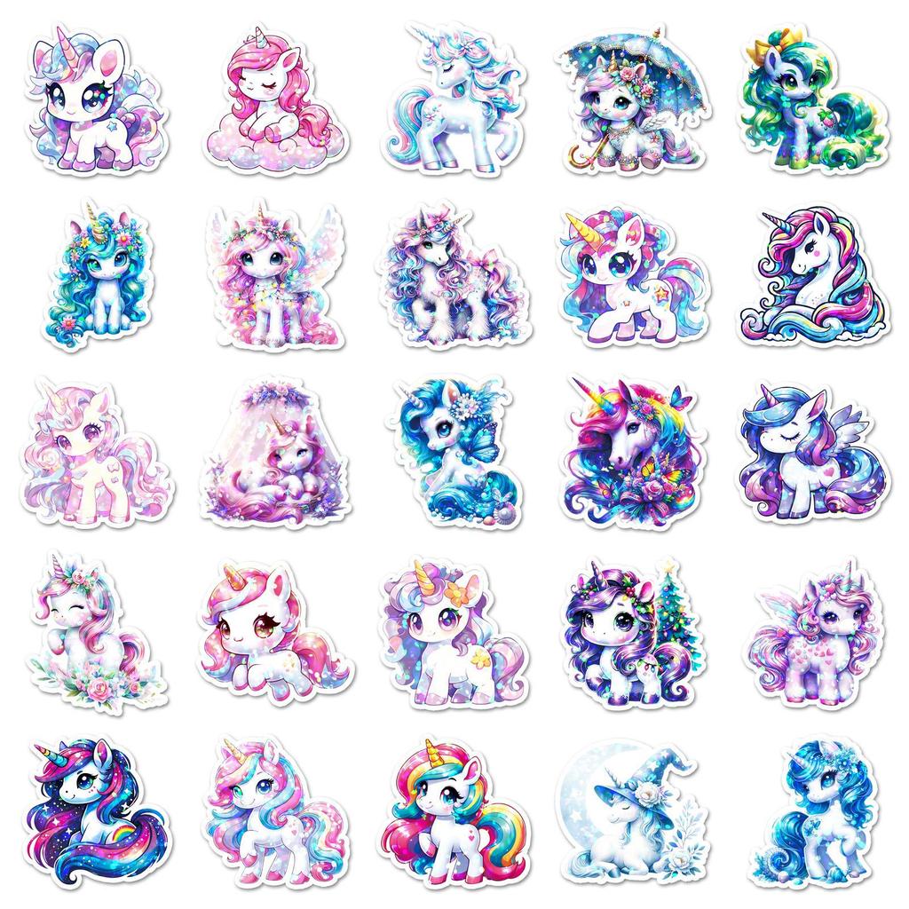 50PCS Flash Film Laser Unicorn Stickers Cute Cartoon Animal Phone Computer Stationery Notebook Waterproof Decoration Stickert