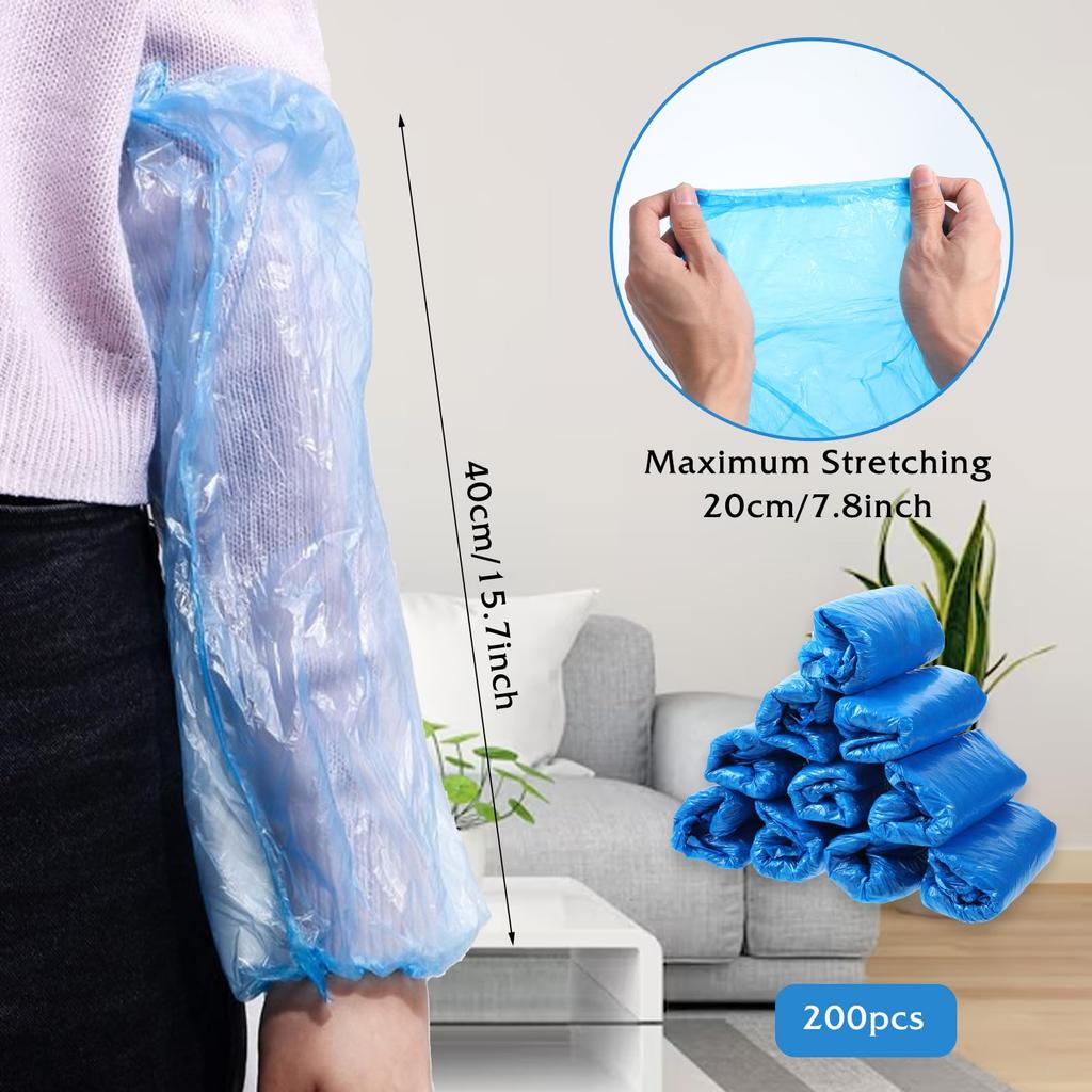 100/200pcs Waterproof Disposable Arm Sleeves Covers PE Oversleeves With Repairing Cleaning Tattooing Blue Transparent Household