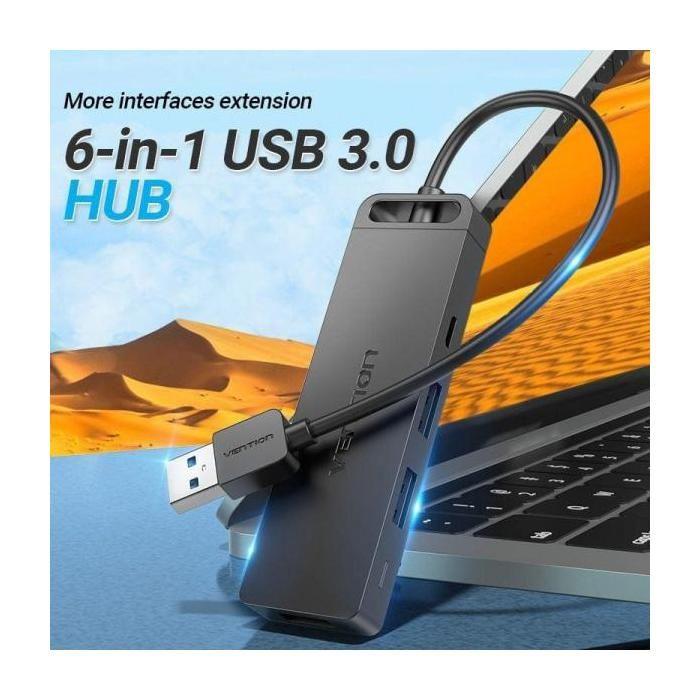 Docking USB 3.0 - VENTION - CHVBB - 3xUSB - 1xMicroUSB PD - Lecteur de cartes SD TF - Noir