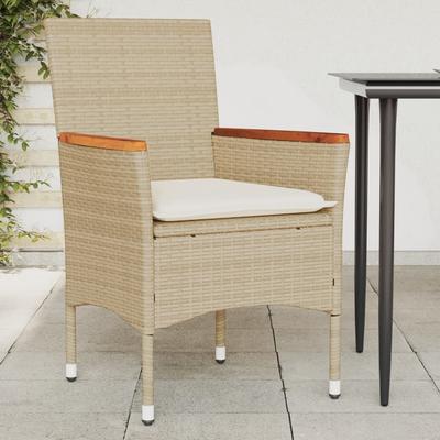 Vidaxl Garden Chairs With Cushions, 2 Pcs, Beige, Rattan Pe