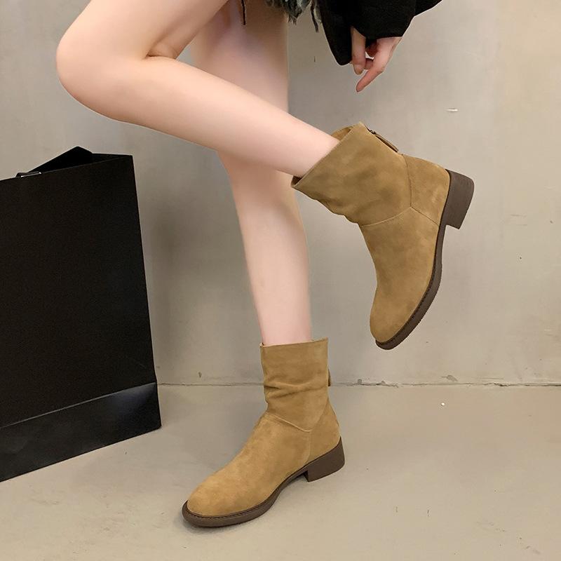 Rear zipper short boots women's 2025 new British style fashion temperament western cowboy Martin boots thin fashion boots