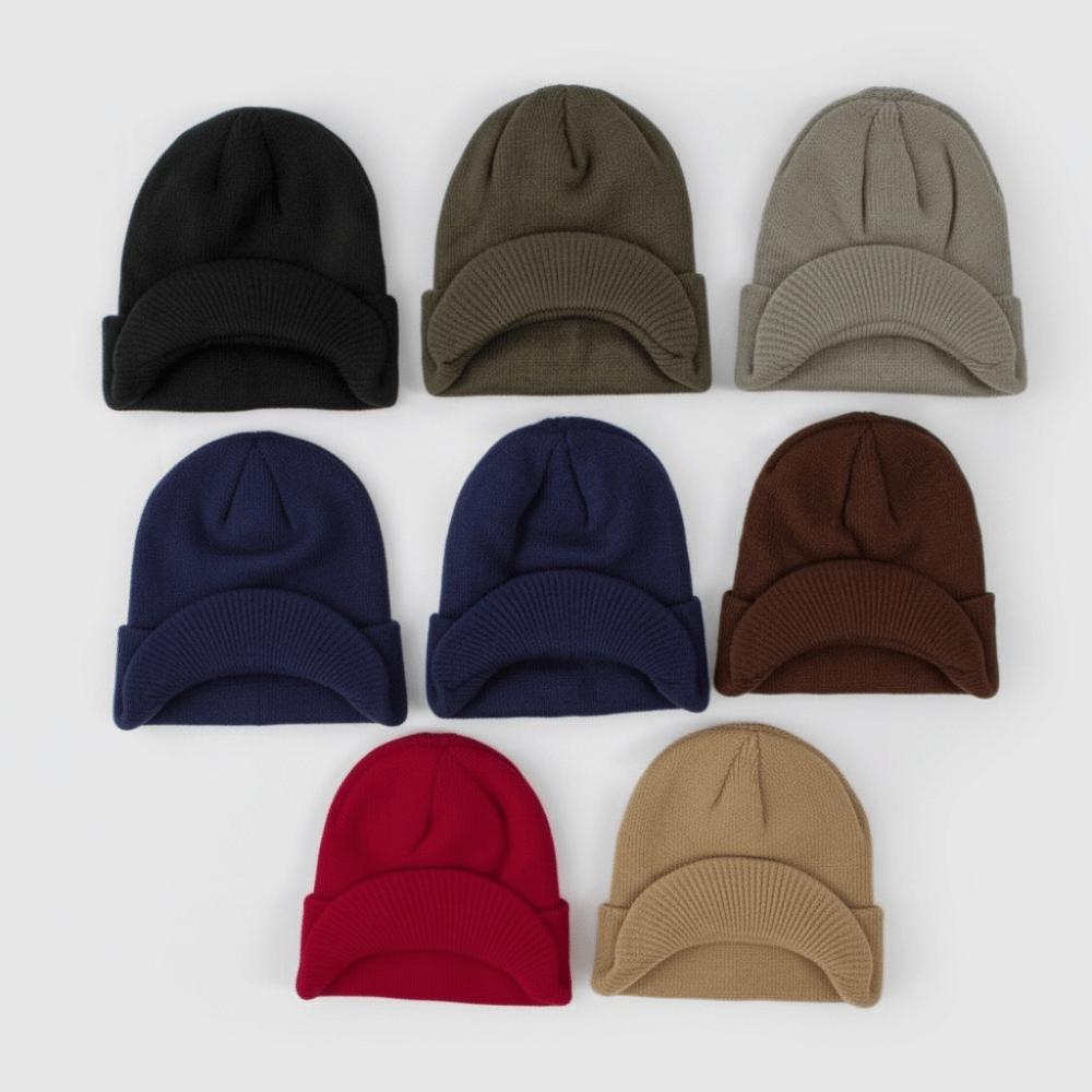 Earflap Short Brim Beanie Cap Thicken Add Plush Lined Hat Fashion Warm Knitted Peaked Cap Winter