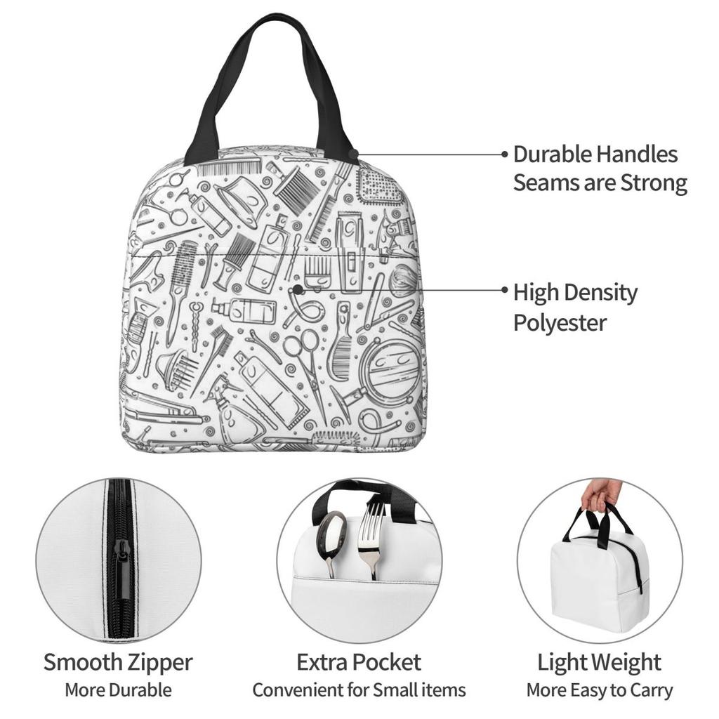 Salon Hair Dressing Tool Pattern Insulated Lunch Bag for Women Children Leakproof Food Boxes Thermal Lunch Box Tote