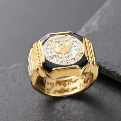 Silver King Ring Gold Plated American Eagle Dollar Mens Two Tone Jewelry