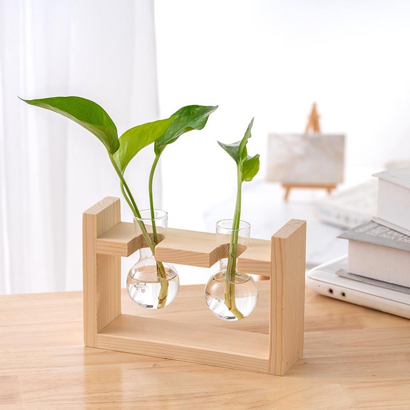 Wood & Glass Hydroponic Bottle - Simple Modern Home Decor