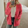 Damen Pullover Mantel Langarm Kragenlos Strickjacke mit Taschen Locker Geschnitten Uni