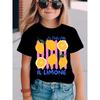 European sizes Summer Fashion Girls' Short Sleeve T-Shirt with Lemon and Lemon Slice Cartoon Print Casual Top