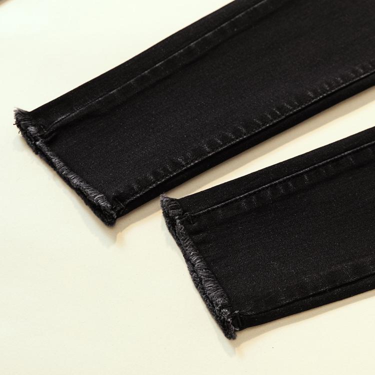 2025 High-Waisted Slimming Elastic Denim Skinny Pencil Pants with Frayed Edges – Trendy Korean Style for Spring and Autumn