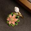 Adjustable Open Ring Women With Enamel Flower Design Zircon Accents Fashion OL Style Copper Jewelry