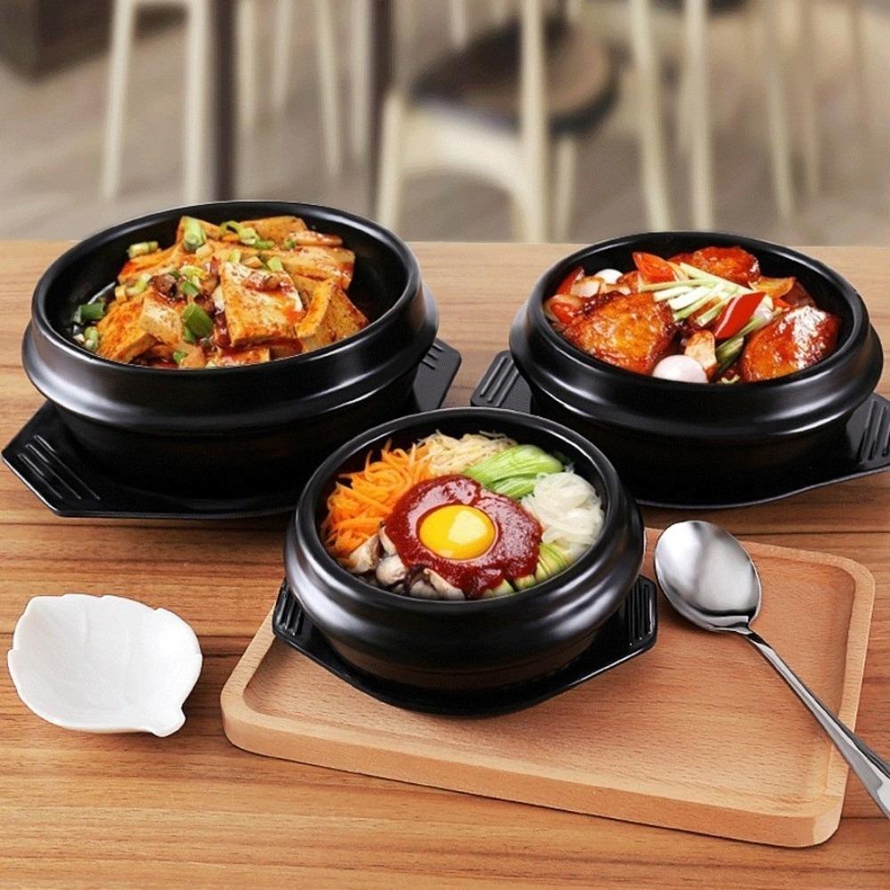 with Tray Korean Stone Pot Thickened Cooking Soup Pot Durable Mixed Rice Stone Pot  Commercial Use