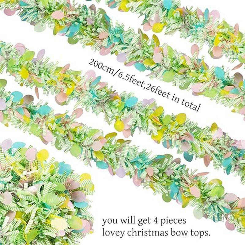 M-Modern-Easter Tinsel Garland Spring Green Hanging Stripe Set With Colorful Egg, Hanging Ornaments Set For Easter Holiday Party