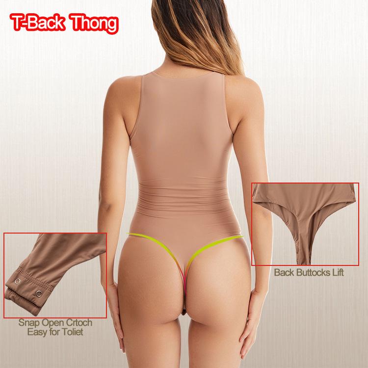 Kardashian Style Double-Layer High-Elastic Tummy-Control Bodysuit with Round Neck