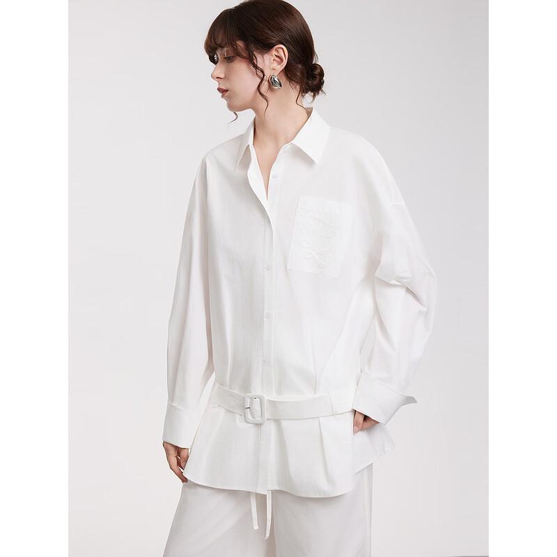 ELLE White Cotton Embroidered Loose Blouse L