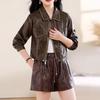 Popular Coffee Leather Jacket Jacket Women's Spring and Autumn New Retro Casual Small Top