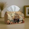 1pc Two Sizes Available Vintage Nautical Ship Tissue Box with Map Rose Ocean Retro- Napkin Storage Organizer for Kitchen,Car,Elegant Decorative Box,Pu