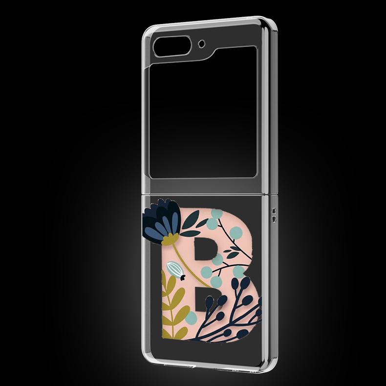 Art Initial Letter A To Z Pink Flowers Phone Case For Samsung Galaxy Z Flip 5 3 4 Folding Shell For Samsung Z Flip3 Flip4 Cover