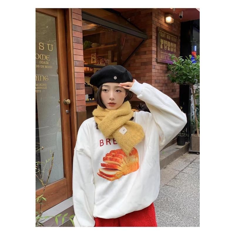 Wind Containing Wool Purple Scarf Girls Autumn and Winter White Wool Warm Thickened Student Scarf