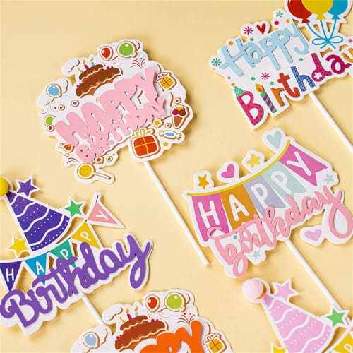 DUOLEIMI Cake Toppers, Birthday Cake Decorations, 10 Cake Picks, Cake Decorations, Happy Birthday Cake Insert Cards, Cute