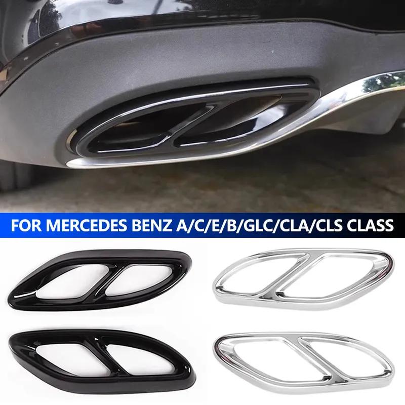 For Mercedes Benz A/C/E/B/GLC/CLA/CLS Class Car Exhaust Tip Muffler Pipe Cover 4 Outlet Tail Pipe Rear Diffuser Cover 2Pcs