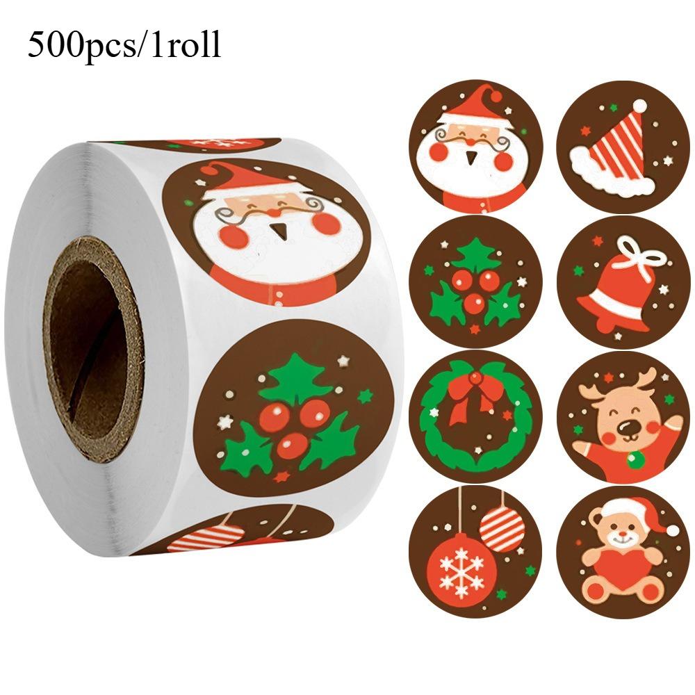 

500pcs Round Labels Kraft Paper Christmas Sticker Dragees Candy Bags Flower Gift Box Cake Boxes and Packaging Festivals Stickers 1roll