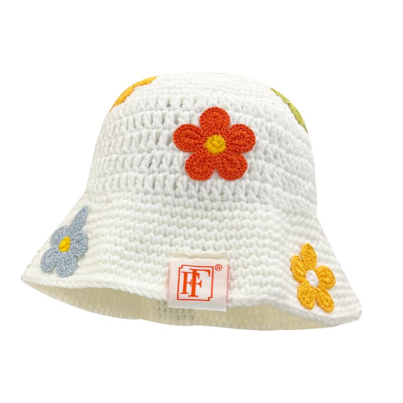 Hook Flower Colorful Gradient knittingWoolen Hat Women's Autumn and Winter Cute Handmade Plush Hat Knitted Fisherman Bucket Hats