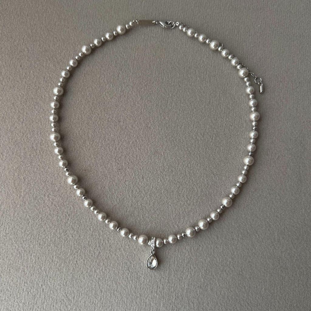 Elegance Collection: Hot Bubble Sugar Cube Pearl Necklace with Large & Small Silver White Pearls