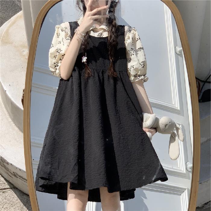 New College Style Shirt Top Women + Suspender Dress Strap Dress Dress Doll Dress Thin Two-piece Set