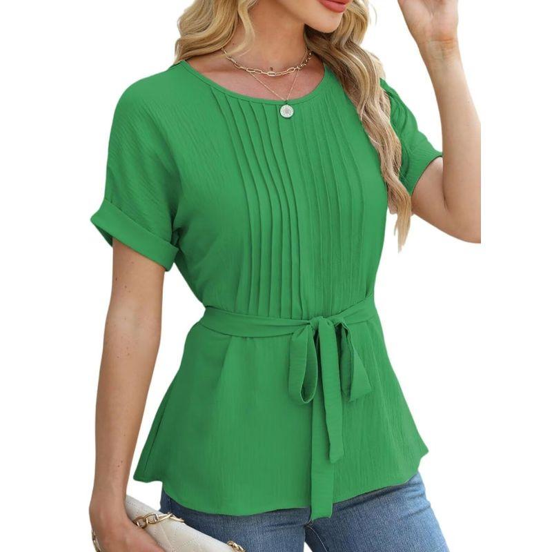 

2025 Casual Shirt Ruffled Pleated Top Fashionable Green M