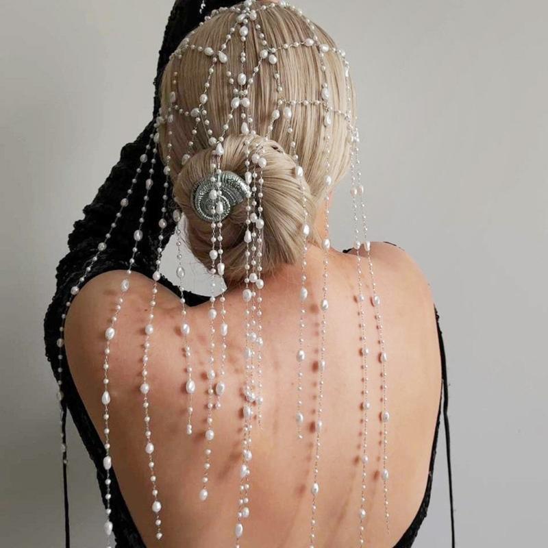 Stylish Imitation Pearls Headwear with Delicate Tassels Costume Headbands Ideal For Prom Gatherings And Casual Outfits