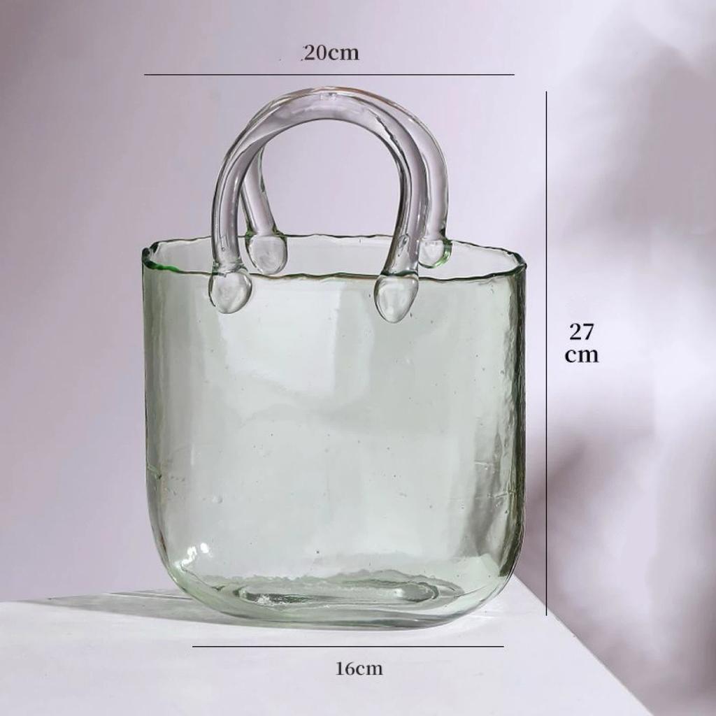 Trendige Glas-Handtaschen-Vase, Kreative Blasen-Fischglas-Blumenvase für Tischplatte, Hydroponische & Dekorative Blumen