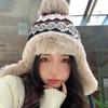 LYING Winter Knit Cap with Stylish Cable Knit Hat with Slimming Thick Fleece Warm and Perfect for and Outdoor Christmas Gift Women's Earflaps, Pom-Pom