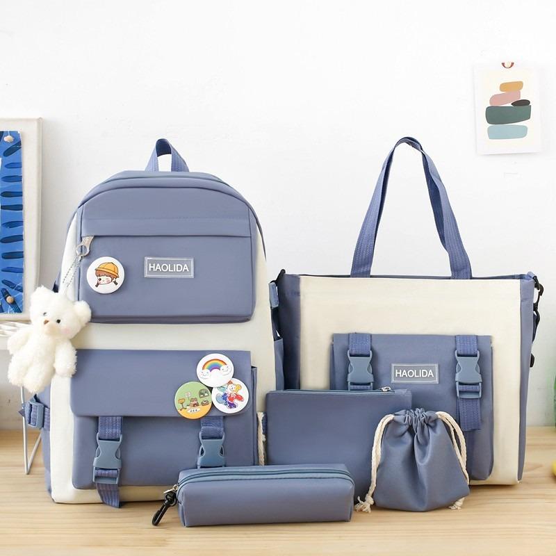 Backpack Four-piece New Schoolbag Simple College Style Backpack Large Capacity Oxford Cloth