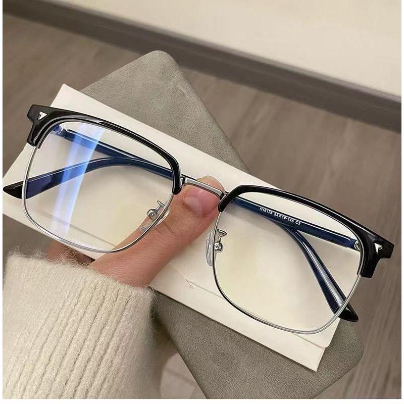 Pochromic Anti Radiation Blue Light Eyeglasses Square Metal Frame Computer Glasses for Women Men Replaceable Lens