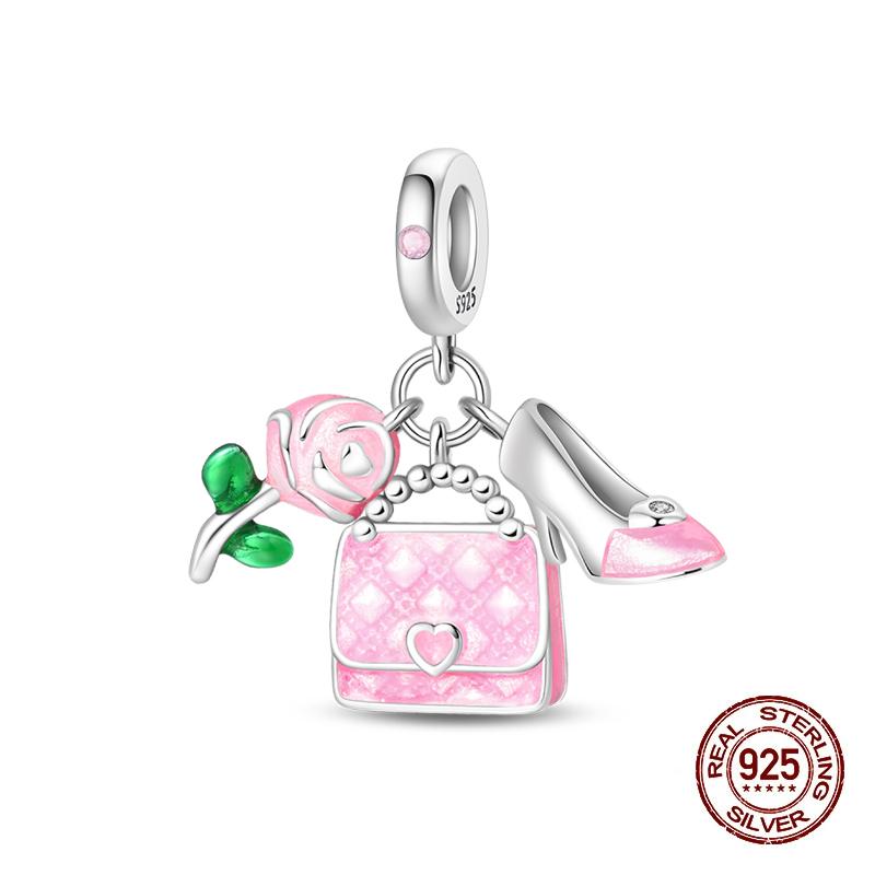 Sweet Copper Tea Party Pink Princess Series Charms Beads Fit 3Mm Original Bracelets Diy Jewelry Birthday Gifts