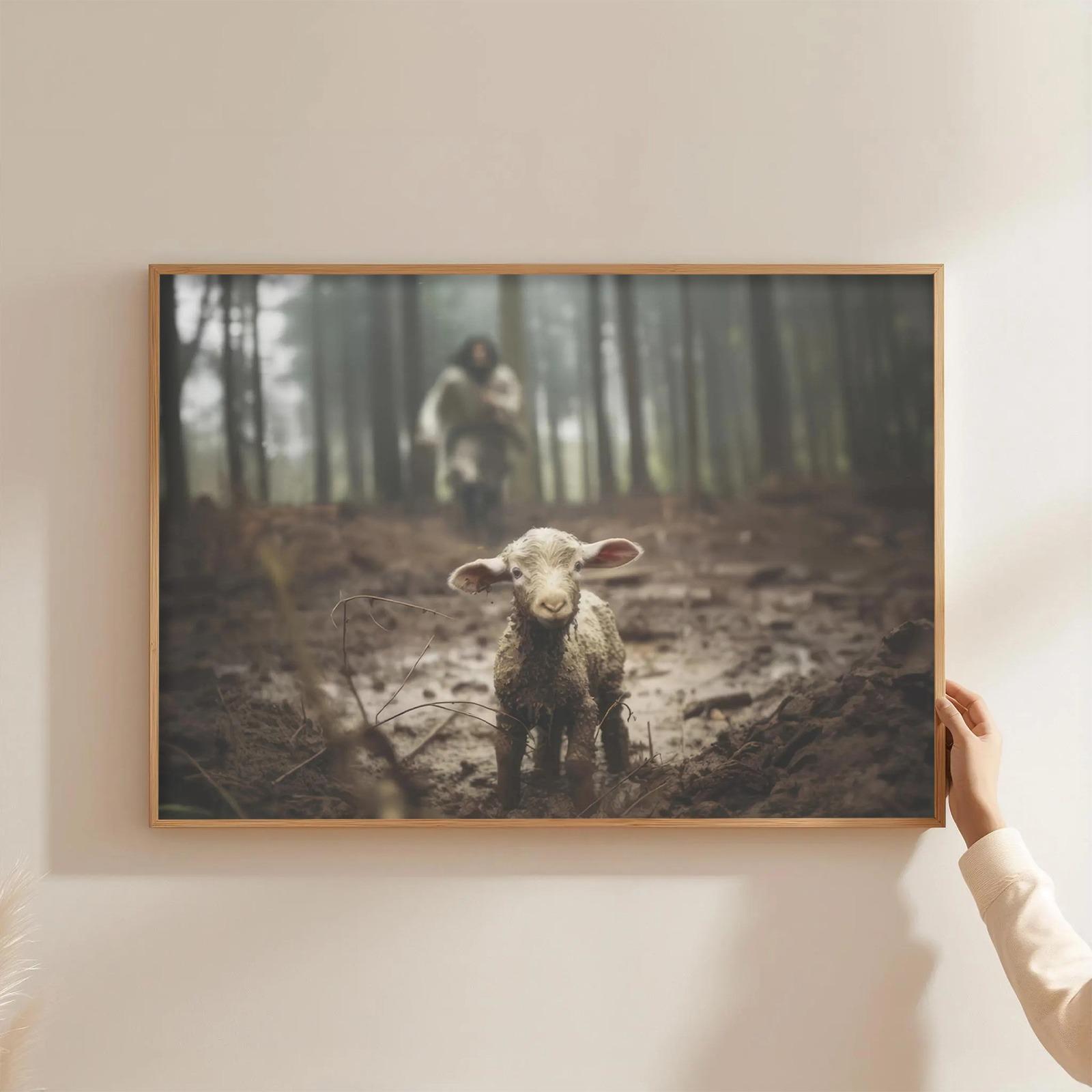

Lost Sheep Jesus Art Deco Style High-Definition Canvas Print Poster, Frameless Wall Art Pictures For Home Decor 20x30cm