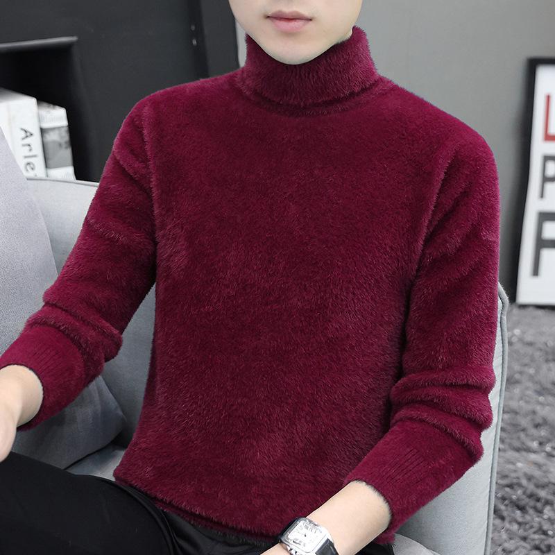 Unisex Mink Velvet High-Neck Sweater: Autumn/Winter Thick Fleece-Lined Knit for Men and Women.