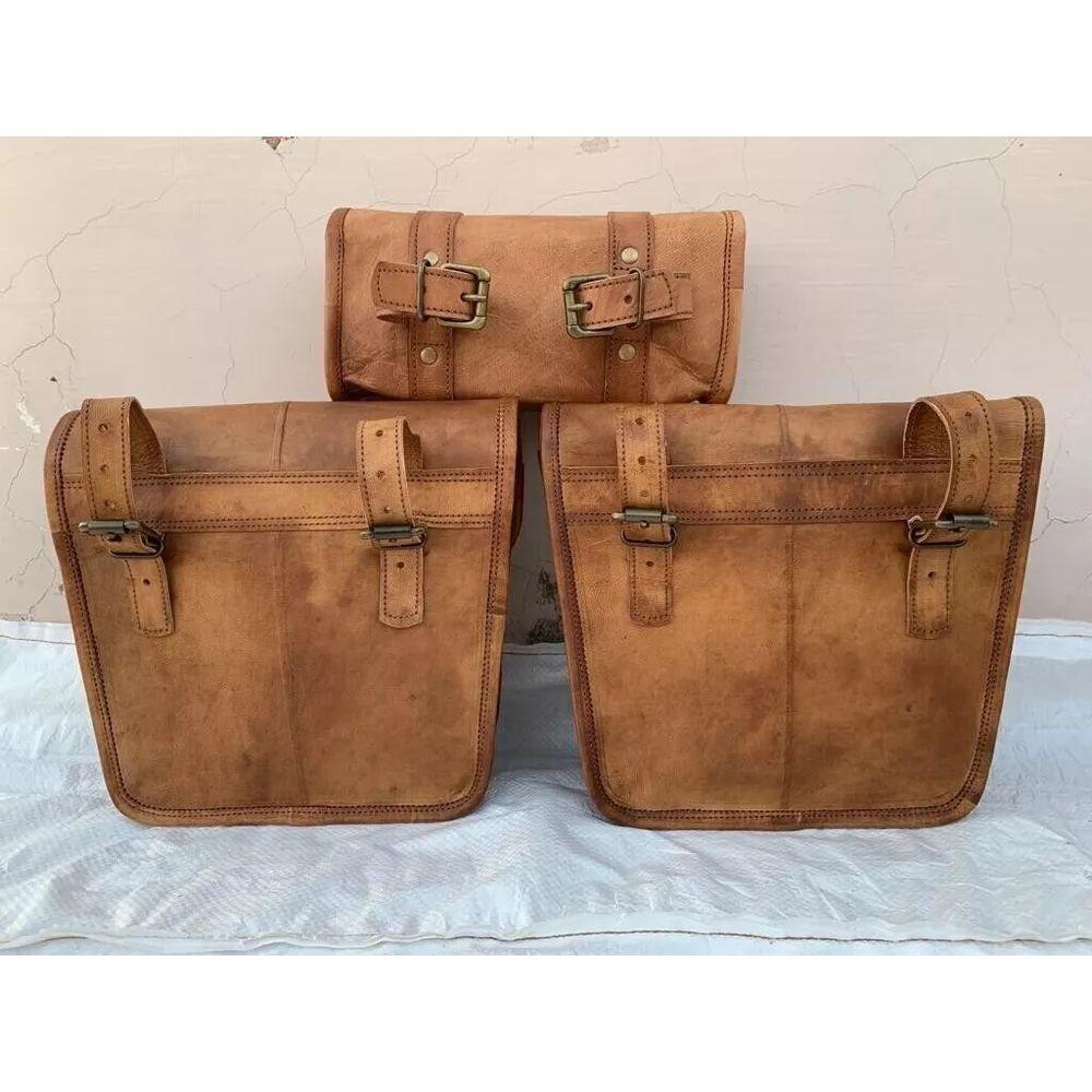 Combo Side Motorcycle Saddle Bag Tool Bags Saddlebag Luggage Leather Universal