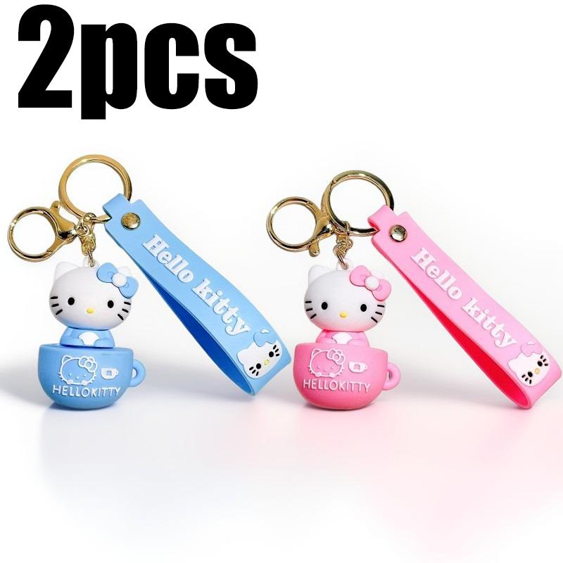 Cute Cartoon Hello Kitty Keychain Teacup Key Chain Women Girl Schoolbag Shoulder Bag Car Keyring Kid Kawaii Gift Festival gifts