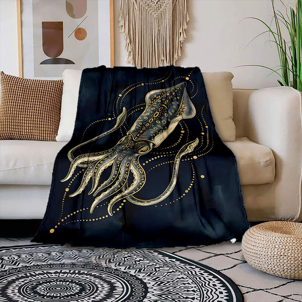 

Multiple sizes Golden squid illustration Print Blanket Warm Soft Suitable for All Seasons for Home Sofa Travel Camping Picnics 75x100cm