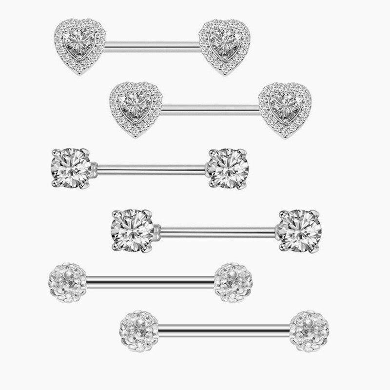 Surgical Steel Heart Nipple Piercing Rings Sets 14G Crystal Tongue Ring Nipple Barbell Lot Sexy Piercing Nipple Body Jewelry