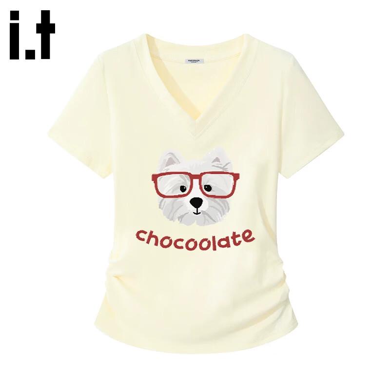 CHOCOOLATE American Style Puppy Print Short Sleeve T-Shirt S грязно-белый