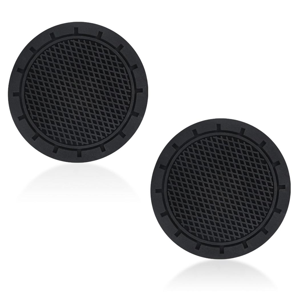 BLOOPIC Car Coasters Universal Silicone Car Interior 70mm for Drink Black Non-Slip (2-Pack) Coasters, Vinyl, Flexible, Heat-Insulating,