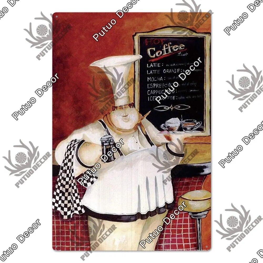 Putuo Decor Chef Metal Painting Retro Tin Sign Cook Kitchen Vintage Wall Decor Restaurant Diner Bistro