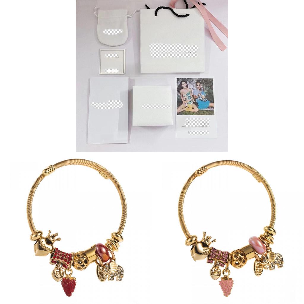 Braccialetto in Acciaio Inossidabile Elefante Fragola con Zirconia Cubica Per Regalo e Uso Quotidiano