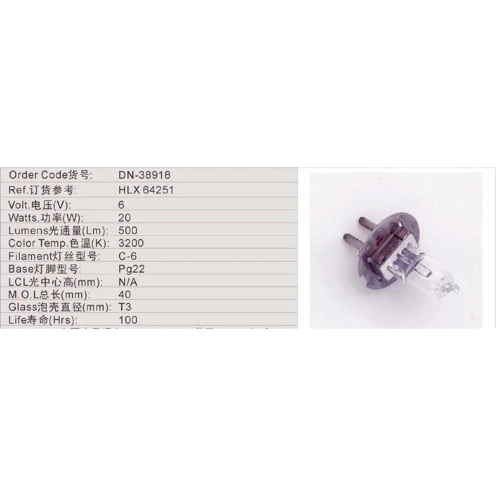 DN-38918 JC 6V-20W 64251 6V 20W PG22 64251HLX 6V 20W photoelectric Quartz Halogen Bulb Microscope Slit lamp(2 Pieces)