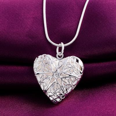 Collier pendentif creux en forme de cœur en argent sterling 925, bijoux de charme de mariage