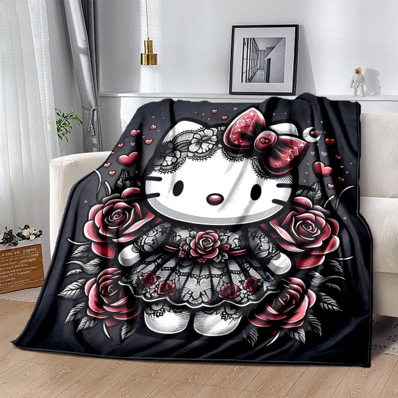 1pc Rose Hello Kitty Blanket, Soft Throw for Room Decor, Perfect Gift Idea for Family and Friend, Living Room, Travel, Camping, Car Blankets, Beach, O